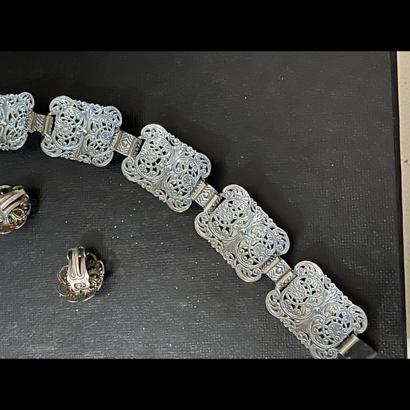 Vintage Dutch Ceramic silver filagree etched bracelet & earrings - Picture 8 of 10